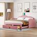 Twin Size Upholstered Daybed with Cloud-Shaped Backrest, Trundle & 2 Drawers and USB Ports, Twin to King Design, Pink