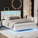 Modern PU Leather Upholstered LED Floating Platform Bed with USB Charging and Remote/APP Control LED