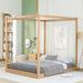 Natural Modern Pine Wood Canopy Platform Bed With Support Legs, High Quality Craftsmanship