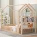 Floor Bed House Bed Fence-shaped Guardrail Frame Creativity House Bed with Fence and Detachable Storage Shelves