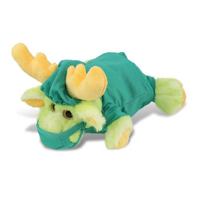 DolliBu Lying Light Green Moose Doctor Plush w/ Scrub Uniform and Cap - 10 inches