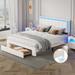 White Upholstered Queen Platform Bed: Led Lights, Motion Activated Nightlights, Storage Drawer, Remote/App Control