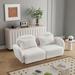 Deep Seat Loveseat, White Teddy Fabric Modular Lazy Sofa w/ Pillows - 2 Seater