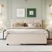 Full/ Queen Size Linen Upholstered Bed Frame w/ Pull Out Trundle Bed