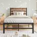 Twin Size Rustic Platform Bed Frame with Vintage Wood Headboard and Footboard, Strong Metal Slats, Mattress Foundation