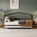 Twin Metal Daybed Frame w/ Adjustable Trundle, Platform Bed w/ Portable Folding Trundle & Deluxe Headboard, No Box Spring Needed