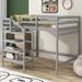 Full Loft Bed with Built-in Storage Staircase and Hanger for Clothes, Grey