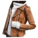 Pgeraug womens tops Vintage Leather Zipper Short Motorcycle Retro Jacket winter coats for women Brown 2XL