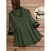 Women s Solid Color Long Sleeve Long Shirt Top Striped Button Pocket Stripe