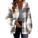 FAIWAD Women Fleece Plaid Flannel Hoodie Jacket Long Sleeve Button Down Casual Plus Size Hooded Coat