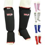 MRX BOXING & FITNESS Muay Thai Shin Guards Kick Boxing Leg & Foot Protector Pad MMA Shin Guard Extra Padding for Men or Women (Black L/XL)