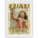 Luau Tonight - Lahaina Wharf Hawaii - Hawaiian Hula Dancer - Vintage Travel Poster by Wade Koniakowsky - Japanese Unryu Rice Paper Art Print (Unframed) 18 x 24 in