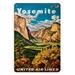 Yosemite - United Air Lines - Yosemite Falls and Yosemite National Park - Vintage Airline Travel Poster by Joseph FehÃ©r c.1945 - 8 x 12 inch Vintage Wood Art Sign