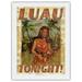 Luau Tonight - Hawaiian Girl Playing Ukulele - Vintage Travel Poster by Wade Koniakowsky - Japanese Unryu Rice Paper Art Print (Unframed) 18 x 24 in