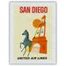 San Diego California - Zebra - San Diego Zoo - Balboa Park - United Air Lines - Vintage Airline Travel Poster c.1965 - Japanese Unryu Rice Paper Art Print (Unframed) 12 x 16 in