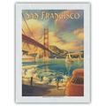 San Francisco California - Golden Gate Bridge - Marin Headlands - Vintage Travel Poster by Kerne Erickson - Japanese Unryu Rice Paper Art Print (Unframed) 12 x 16 in