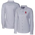 Women's Cutter & Buck Charcoal Los Angeles Angels City Connect Oxford Stripe Stretch Dress Shirt