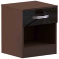 Vida Designs Hulio 1 Drawer Bedside Table Cabinet Chest High Gloss Bedroom Furniture, Walnut & Black