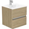 Newland Double Drawer Wall Hung Vanity Unit With Basin Natural 500mm in Oak MFC