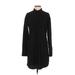 Express Casual Dress - Shirtdress Collared Long sleeves: Black Solid Dresses - Women's Size Small