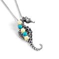 HENRYKA 925 Sterling Silver Seahorse Necklace in Baltic Amber & Turquoise, Seahorse Gifts, Sea-life Jewellery, Summer Holiday Pendant