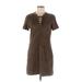 Paper Crane Casual Dress - Shift Tie Neck Short sleeves: Brown Solid Dresses - Women's Size Medium