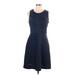 Daisy Fuentes Casual Dress - A-Line Scoop Neck Sleeveless: Blue Solid Dresses - Women's Size Large