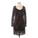 Weston Wear Casual Dress - Shift V-Neck 3/4 sleeves: Black Print Dresses - Women's Size Medium