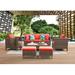 Latitude Run® Duponta 6 Piece Sectional Seating Group w/ Cushions Synthetic Wicker/All - Weather Wicker/Wicker/Rattan in Orange | Outdoor Furniture | Wayfair