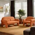 Wrought Studio™ 2 Piece Set Sofa Couch, modern Lambs Wool Fabric Loveseat & Accent Chair Wool in Orange | Wayfair Living Room Sets