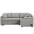 Gray Sectional - Latitude Run® 87.4" L-Shape Sofa Bed Pull-Out Sleeper Sofa w/ Wheels, USB Ports, Power Sockets For Living Room, Beige | Wayfair