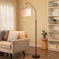 Latitude Run® Arched Floor Lamp, Stepless Dimmable Corner Light w/ Hanging Lampshade, Standing Tall Arc Lamp, Metal in Black | Wayfair