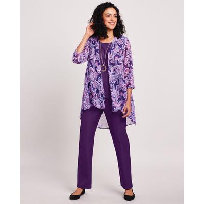 Blair Women's Three-Piece Duster Pants Set - Purple - M - Misses