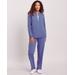 Blair Women's Rib Trim Pants Set - Blue - PL - Petite