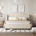 Queen Size Linen Upholstered Platform Bed w/ Wingback Headboard & Twin Size Trundle