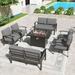 Kullavik Aluminum Outdoor Patio Furniture with Curved Armrests & Firepit Table