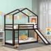 Twin Over Twin House Bunk Bed w/ Slide, Roof & Ladder, High Loftbed Convertible into Platform Bedframe for Kids Teens Bedroom