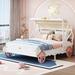 Full Size Princess Carriage Bed with Canopy, 3D Carving Pattern