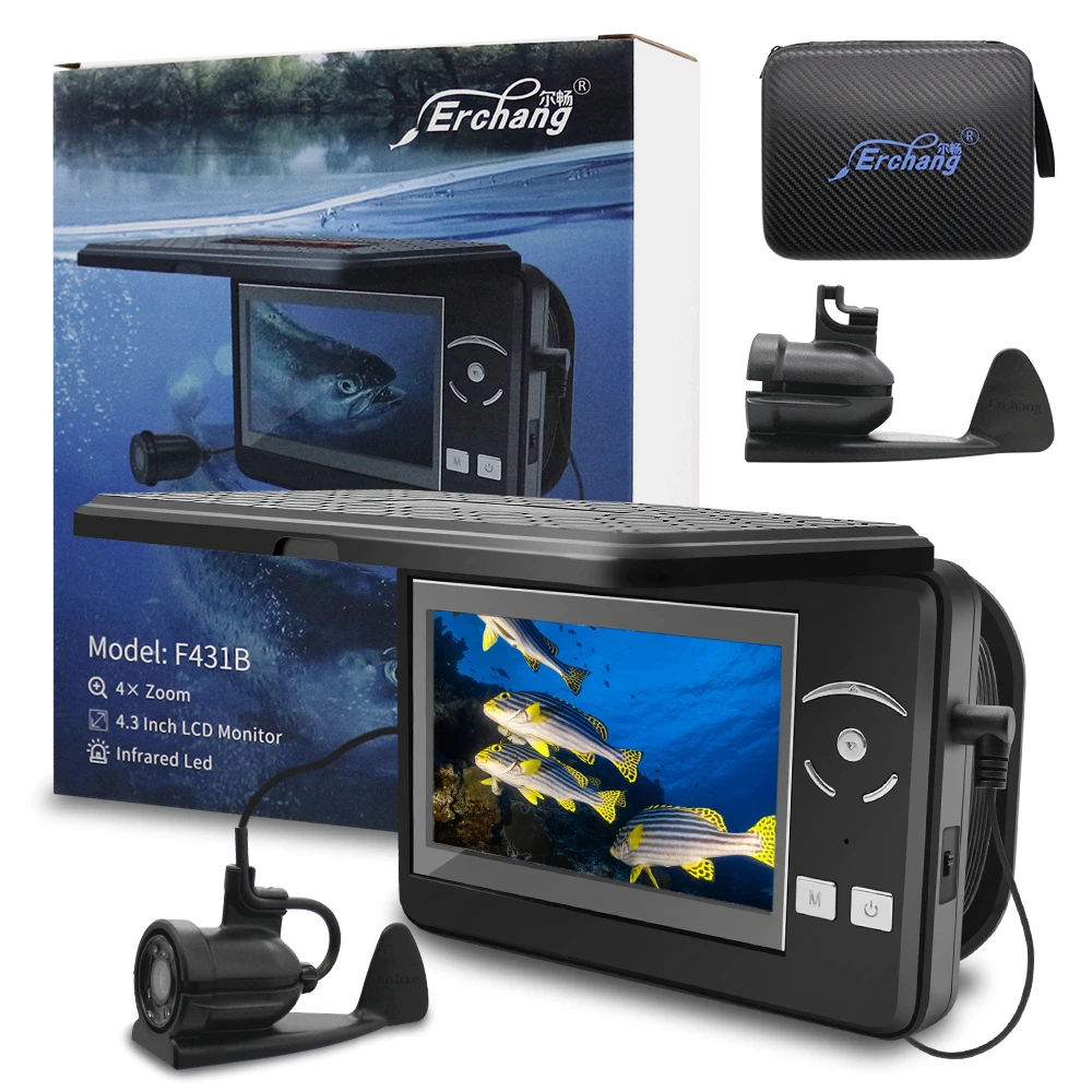 Erchang f431b 4x digitaler Zoom Fisch finder Kamera Unterwasser Angel kamera 4.3 "Monitor Eis/Fluss Kamera zum Angeln Fisch finder Image