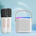 Portable Bluetooth 5.3 Speaker System with 2 Wireless Microphones Home Singing Speaker White