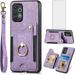 Phone Case for Samsung Galaxy A32 4G 6.4 inch Wallet Cover with Screen Protector and Wrist Strap Lanyard RFID Credit Card Holder Ring Stand Cell Accessories A 32 32A S32 G4 SM-A325M/DS Women Purple