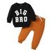 Girls Fall Outfits Boys Long Sleeve Letter Prints Tops Solid Color Pants Two Piece Casual Sports Outfits Set Baby Boy Fall Outfits Black 5 Years-6 Years