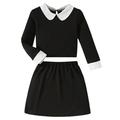 Toddler Cute Outfits Boys Girls Mid Big Child School Style Long Sleeve Solid Lapel Tops Skirt Baby Winter Clothing Set Black 5 Years-6 Years 120(5 Years-6 Years)