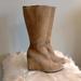 Coach Shoes | Coach Suede Tan Wedge Tall Boots With Gold Buckle On Side | Color: Tan | Size: 9.5