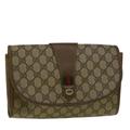 Gucci Bags | Gucci Gg Canvas Web Sherry Line Clutch Bag Pvc Leather Beige Green Auth 58276 | Color: Green | Size: W9.8 X H6.7 X D2.4inch