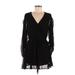 Favlux fashion Casual Dress - Mini Plunge Long sleeves: Black Solid Dresses - Women's Size Medium