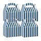 Bio Tek 4 x 2.5 x 2.5 Inch Gable Boxes For Party Favor, 100 Durable Gift Treat Boxes - Striped Design, With Built-In Handle, Blue And White Paper Barn Boxes, Disposable, For Parties - Restaurantware