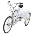 26 Inch 6 Speed Adult Tricycle 3 Wheel Cruise Bicycle with Shopping Basket Mudguards Reflective Light Bell Non-Skid Pedals Double Brakes for Recreation Cargo Trike