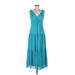 Maison Tara Casual Dress - A-Line V Neck Sleeveless: Teal Print Dresses - Women's Size 8