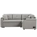 Gray Sectional - Latitude Run® 87.4" L-Shape Sofa Bed Pull-Out Sleeper Sofa w/ Wheels, USB Ports, Power Sockets For Living Room | Wayfair